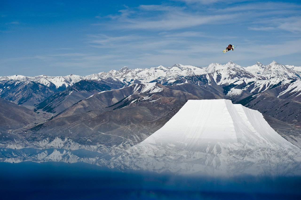 Banks Gilberti going straight over the top while filming for Level 1's "Partly Cloudy" in Sun Valley, ID.