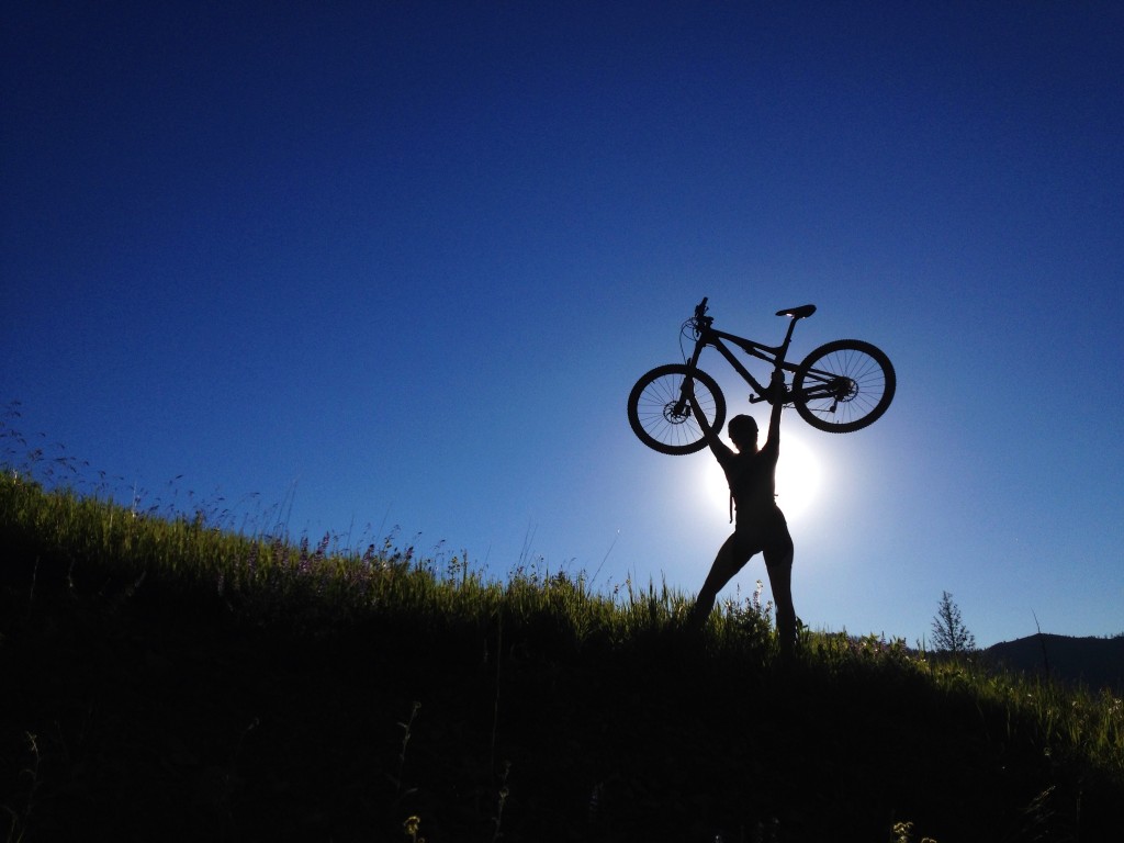 Classic mountain biker pose at the top of Bald Mountain w/ Teddy Oram