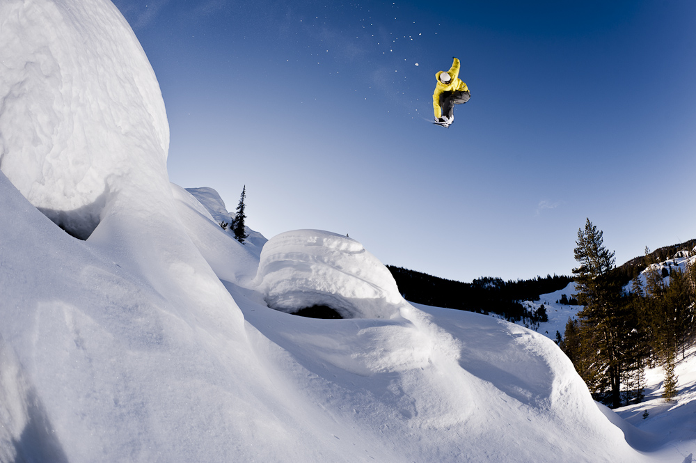 Pat Lee gaps it out over "bubble world" a local stash that saw a lot of lines last year because of the heavy dense snow.