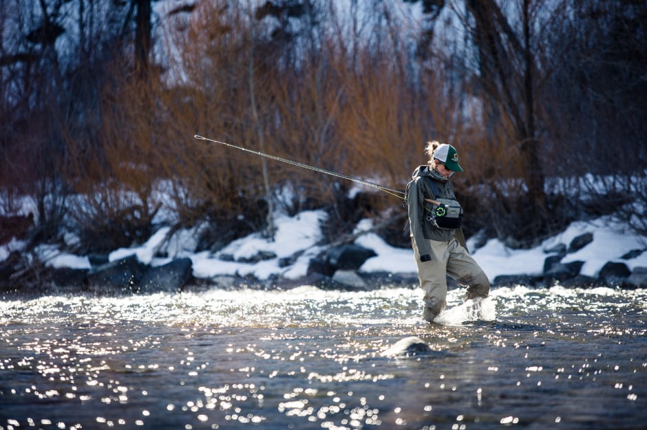 Fly fishing on the Big Wood River which runs just past the doorstep of the River Run Lodge produces big rainbows and browns in the winter when conditions can be ideal. Photo: Ray Gadd