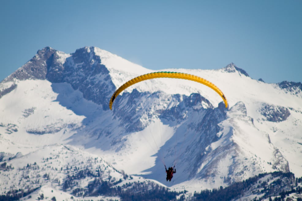 Take a flight from the top of Baldy with Fly Sun Valley Paragliders and see the world disappear beneath your feet. Photo: Mark Oliver
