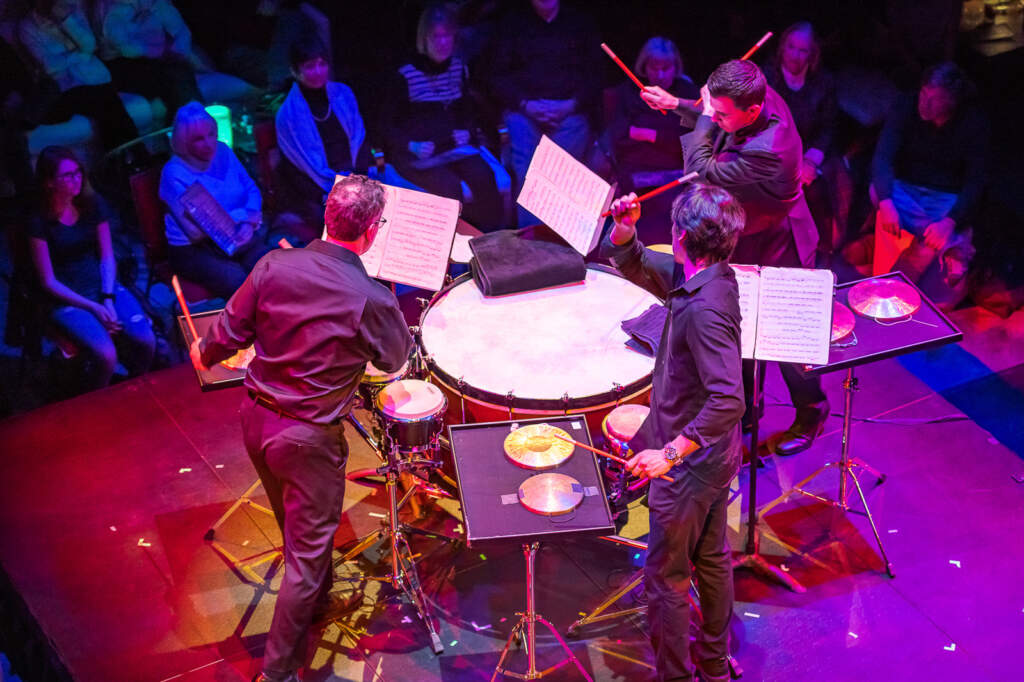 Drummers playing at the Sun Valley Music Festival Winter Series Concert